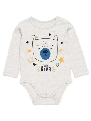 Artie - Light Grey Marl Baby Bodysuit with Teddy Bear Design 0 to 3 months