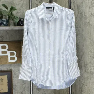 Attitudes by Renee Women's Parisian Button Down Shirt Indigo Stripe 2