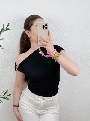 BASIC OFF-SHOULDER TOP | ZWART