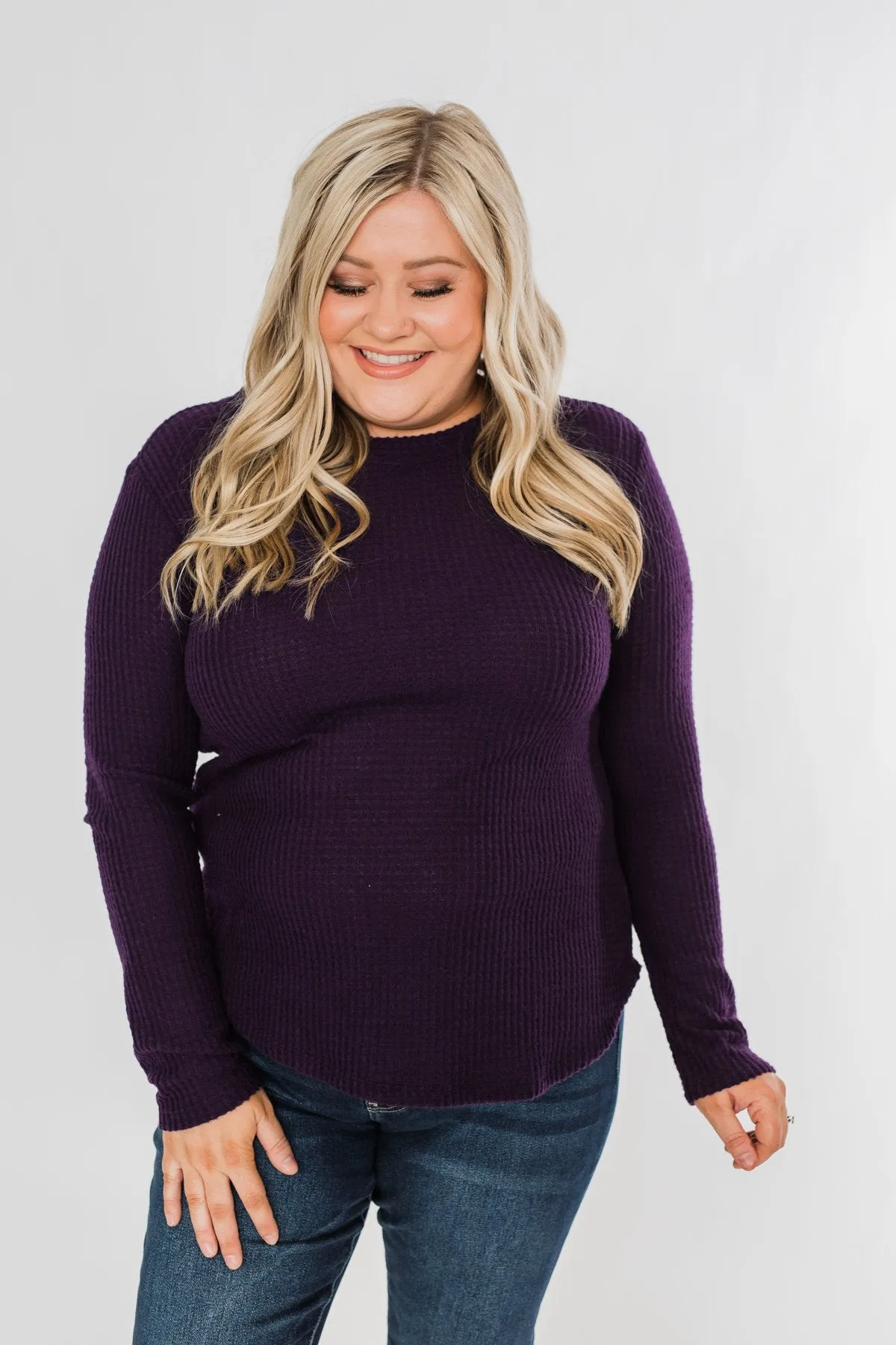 Be With You Waffle Knit Top- Eggplant