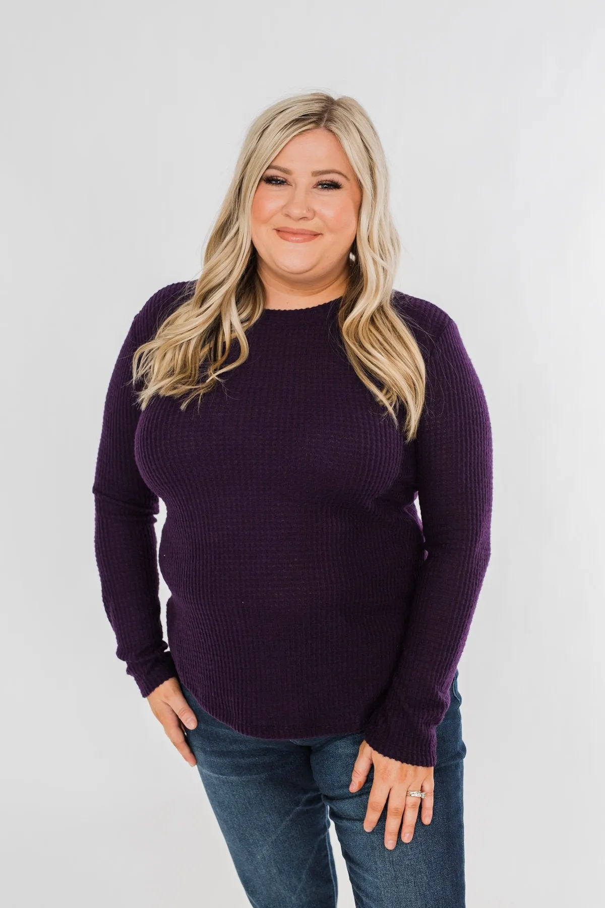 Be With You Waffle Knit Top- Eggplant