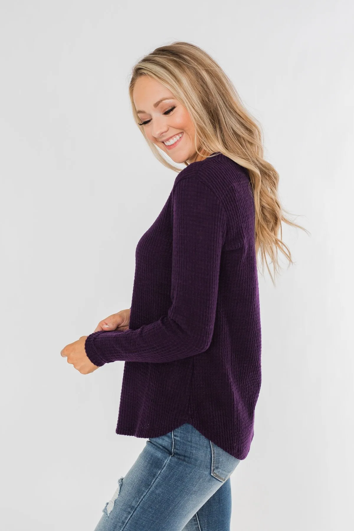 Be With You Waffle Knit Top- Eggplant