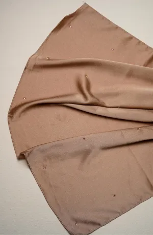 Beads Satin Silk Hijab -  Ivory Brown