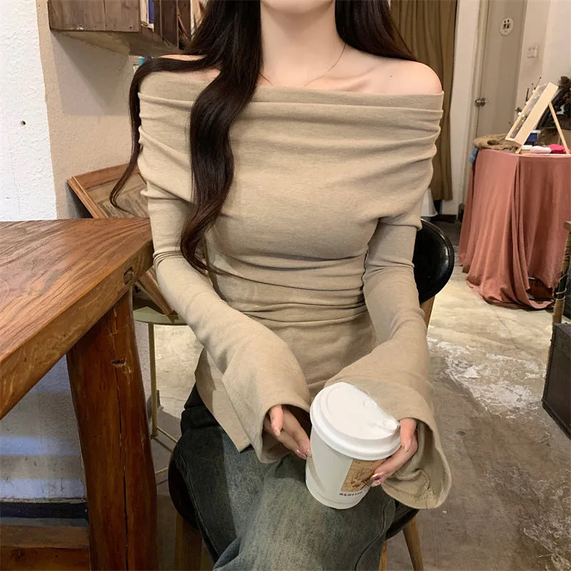 Beige Basic Solid Off-Shoulder Top