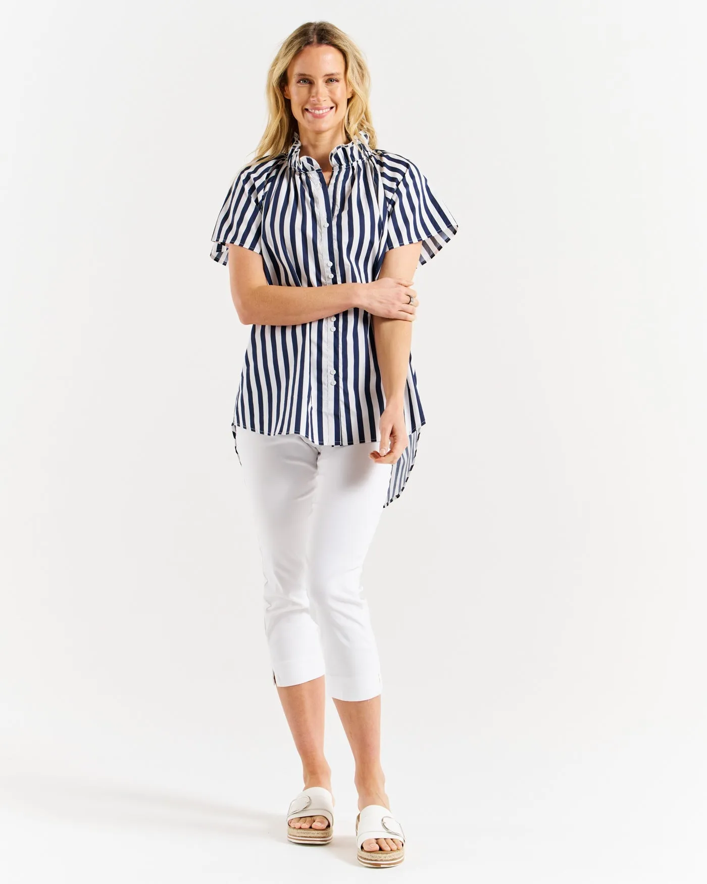 Betty Basics - Caspian Blouse - Blue/White Stripe