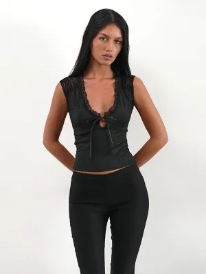 Black Knit Top With Lace Detail