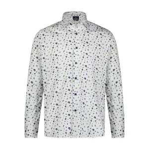 Blue, Navy, and White Hat Print Long Sleeve Shirt