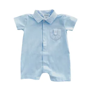 Blue Searsucker Striped Romper