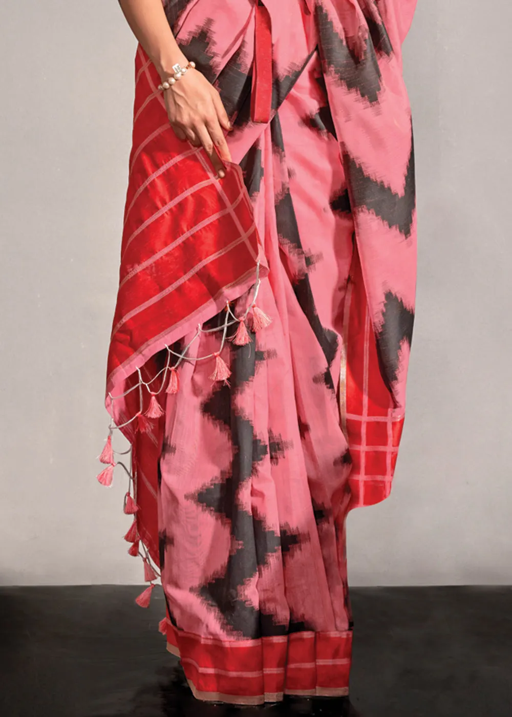 Blush Pink Woven Soft Silk Saree