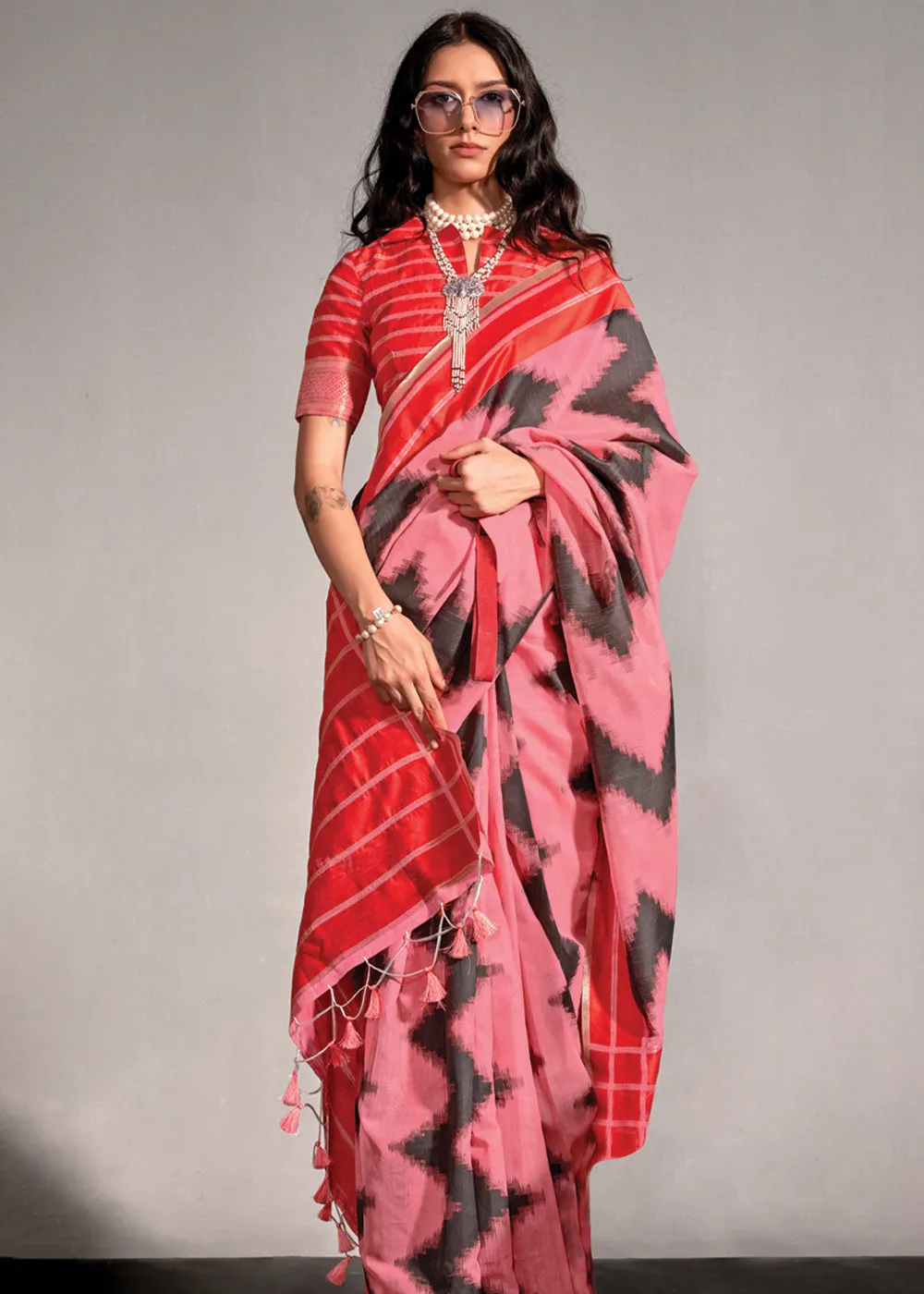 Blush Pink Woven Soft Silk Saree