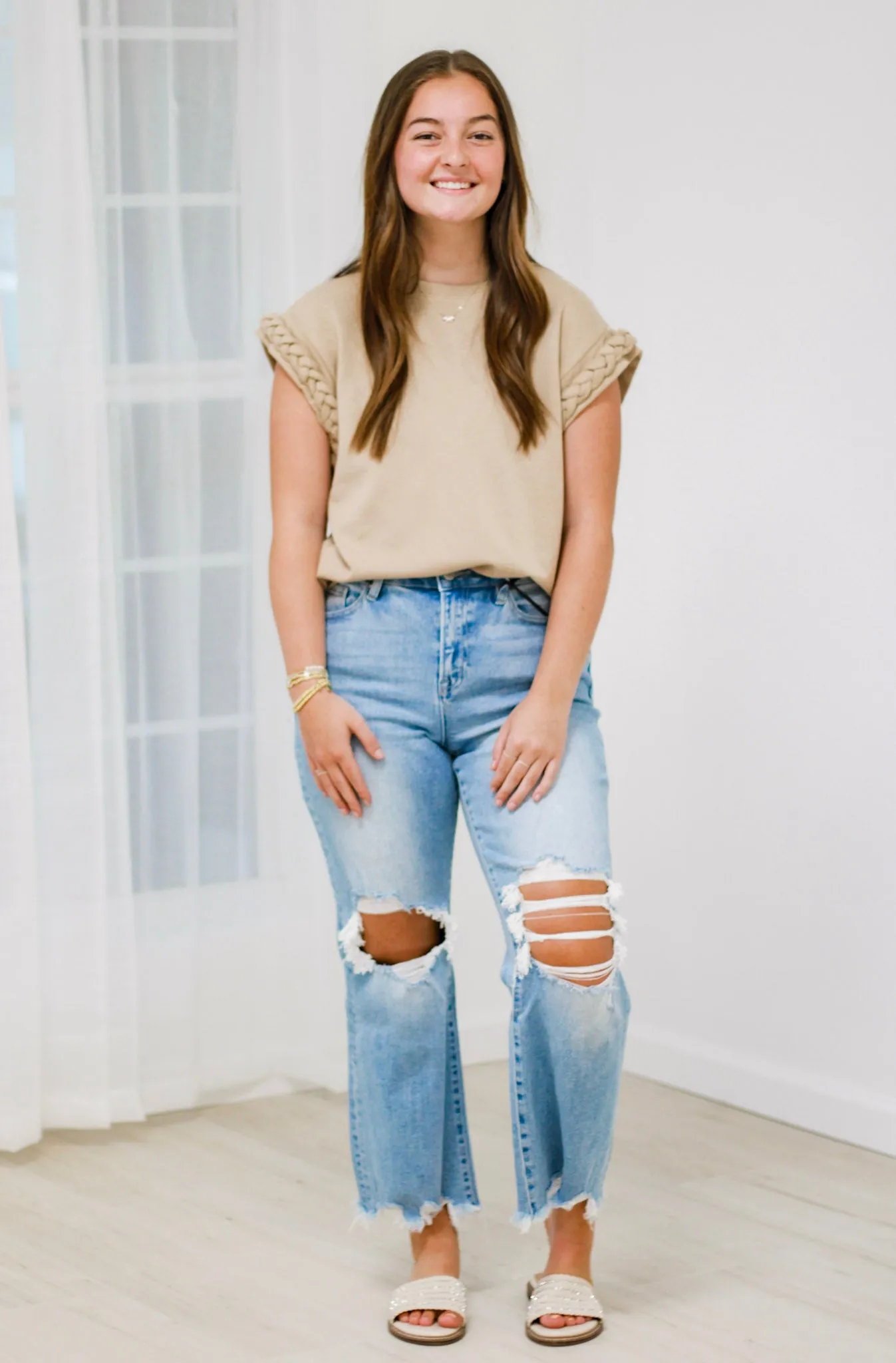 Braided Beauty Blouse in Taupe