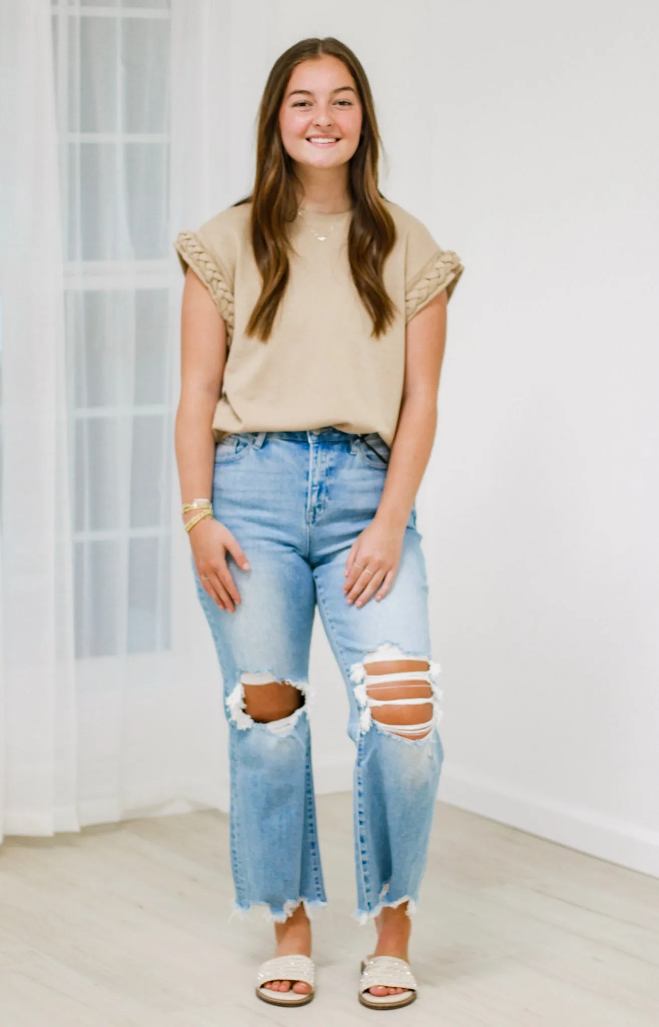 Braided Beauty Blouse in Taupe