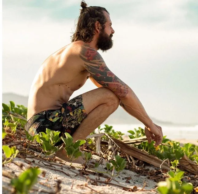 Braunton Eco Swim Shorts - Black Endangered Flower