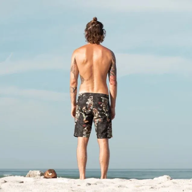 Braunton Eco Swim Shorts - Black Endangered Flower