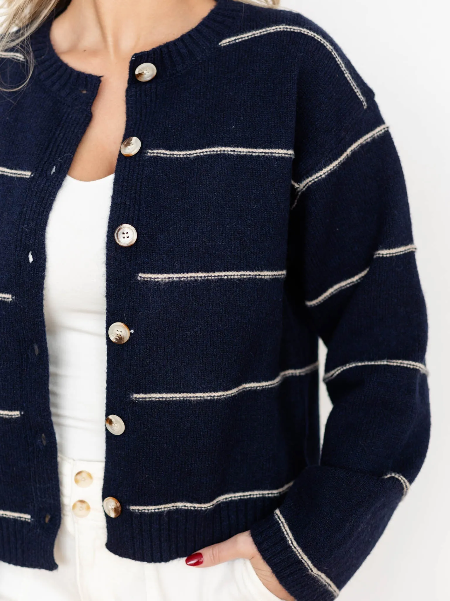 Button Front Striped Cardigan