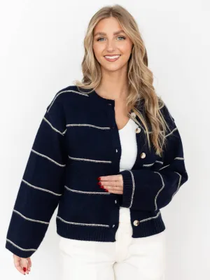 Button Front Striped Cardigan