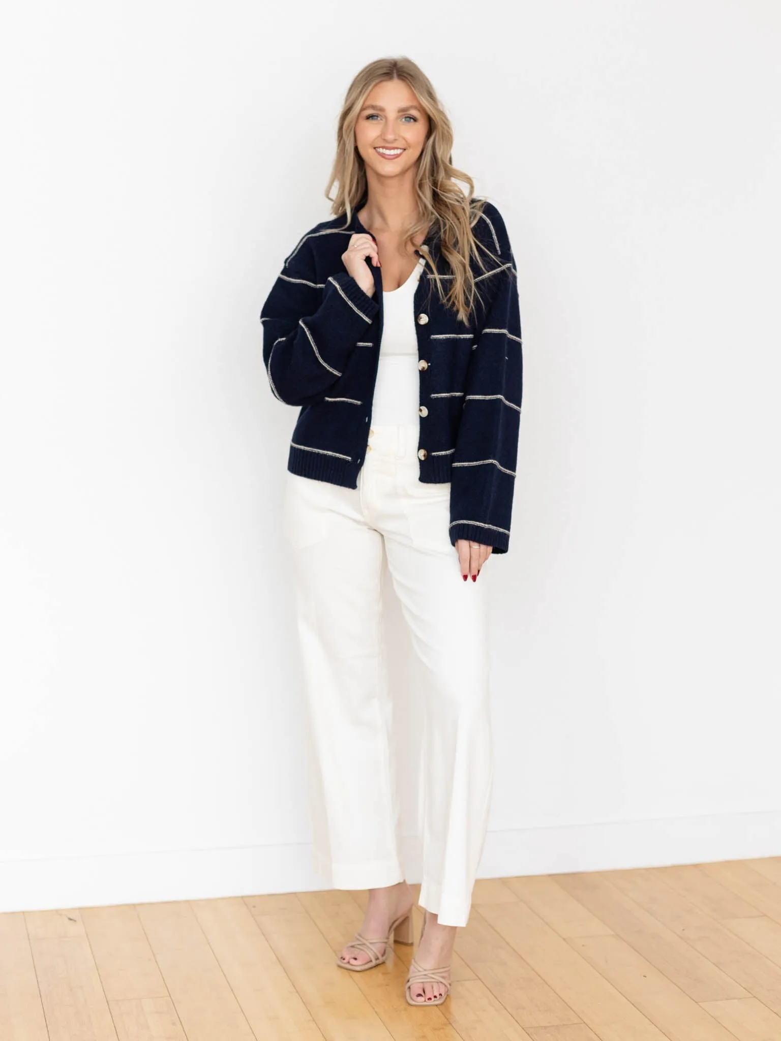 Button Front Striped Cardigan