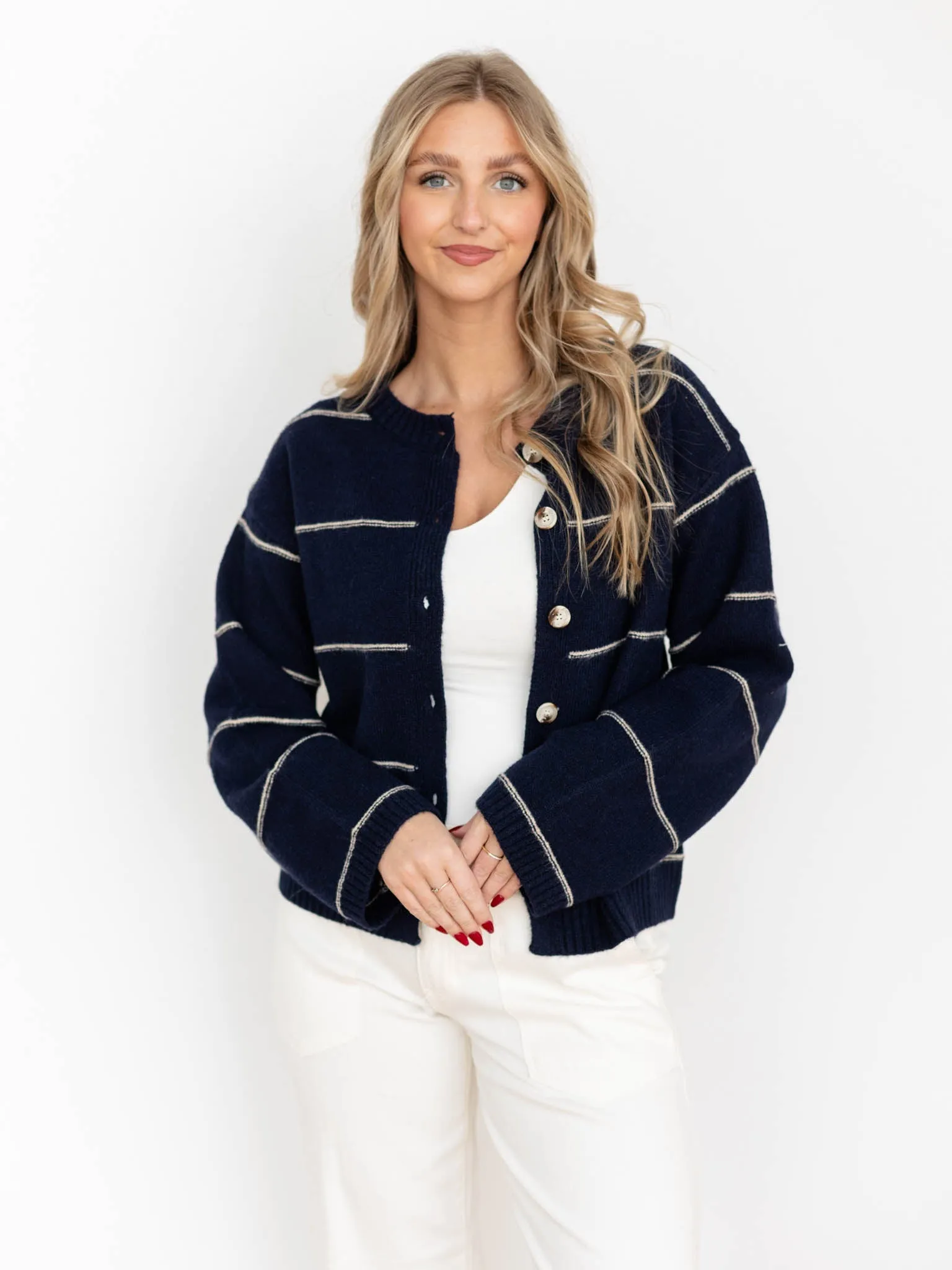 Button Front Striped Cardigan