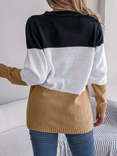 Cable-Knit Striped Color Block Button Up Cardigan (3 Colors)