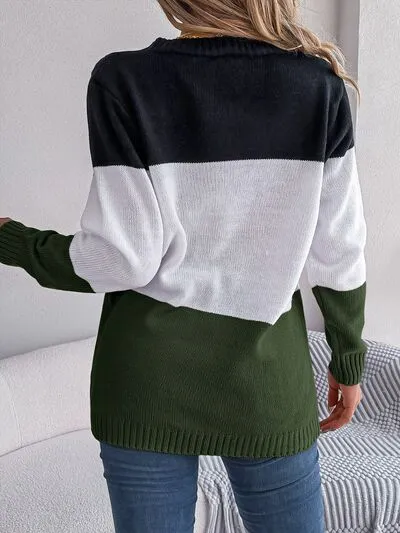 Cable-Knit Striped Color Block Button Up Cardigan (3 Colors)