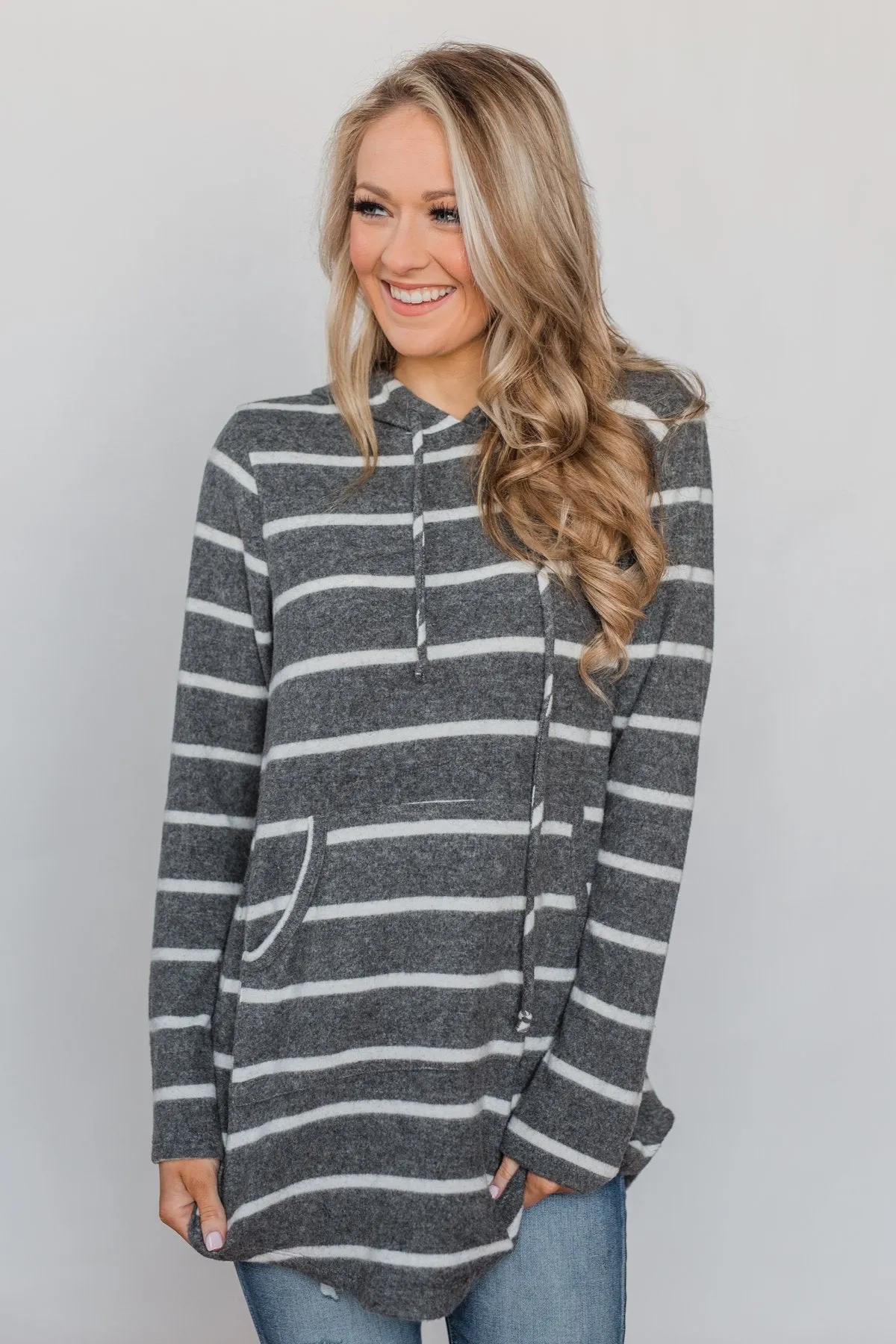 Can't Stop This Feeling Tunic Hoodie - Grey & White
