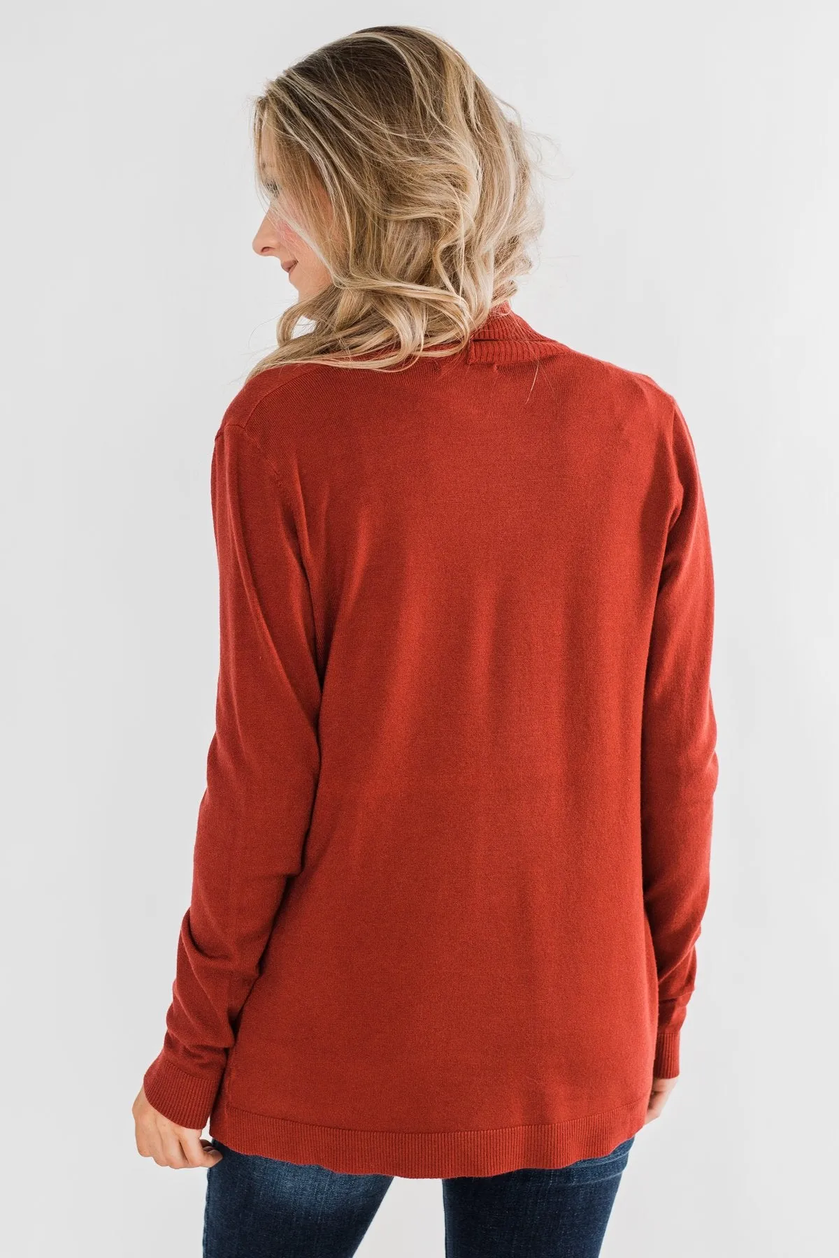 Can't Wait Open Front Cardigan- Dark Rust