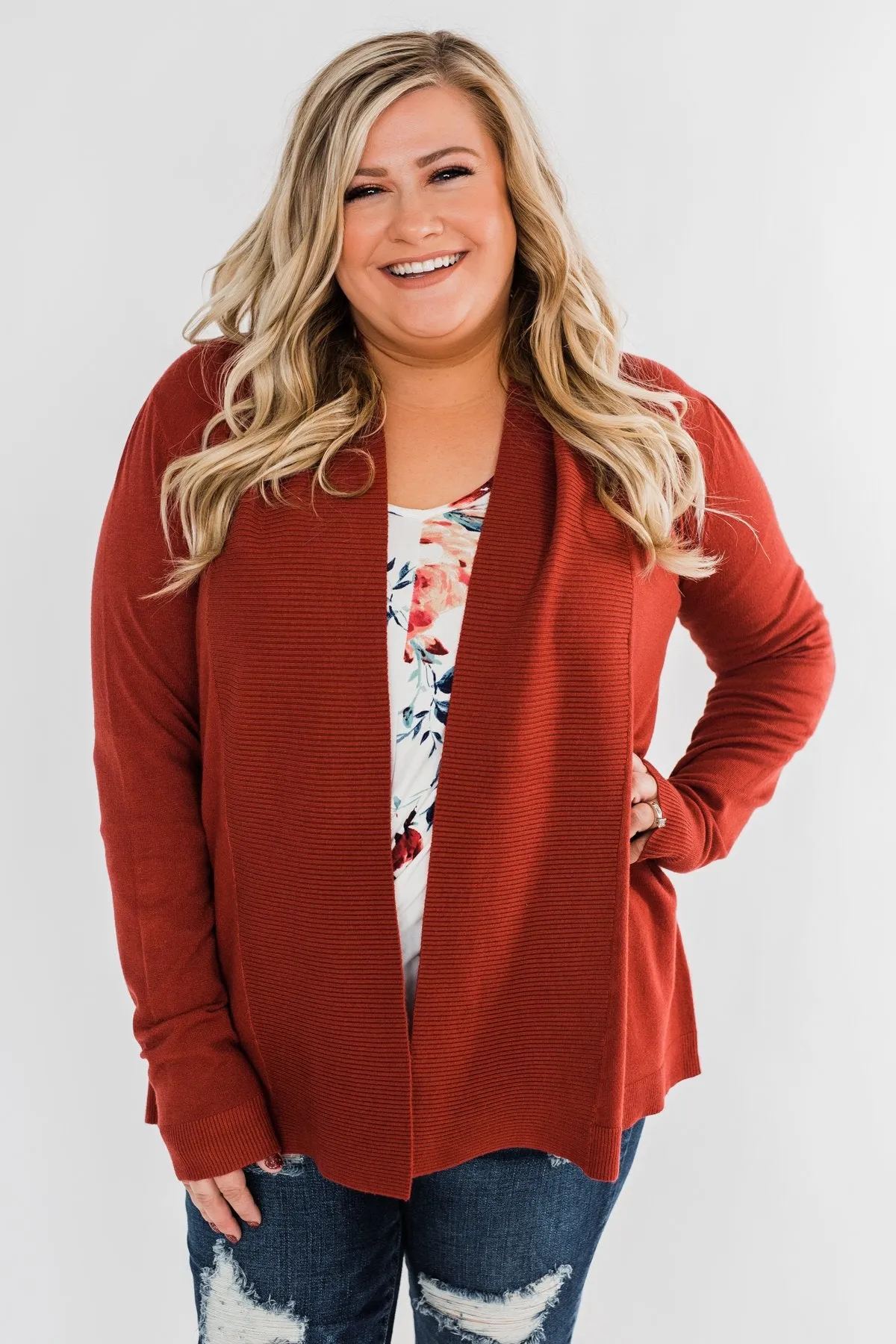 Can't Wait Open Front Cardigan- Dark Rust