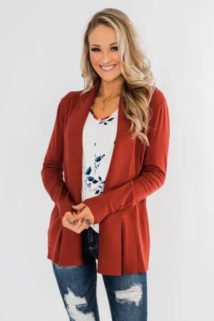 Can't Wait Open Front Cardigan- Dark Rust