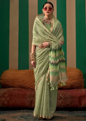Cardamom Green Woven Soft Silk Saree