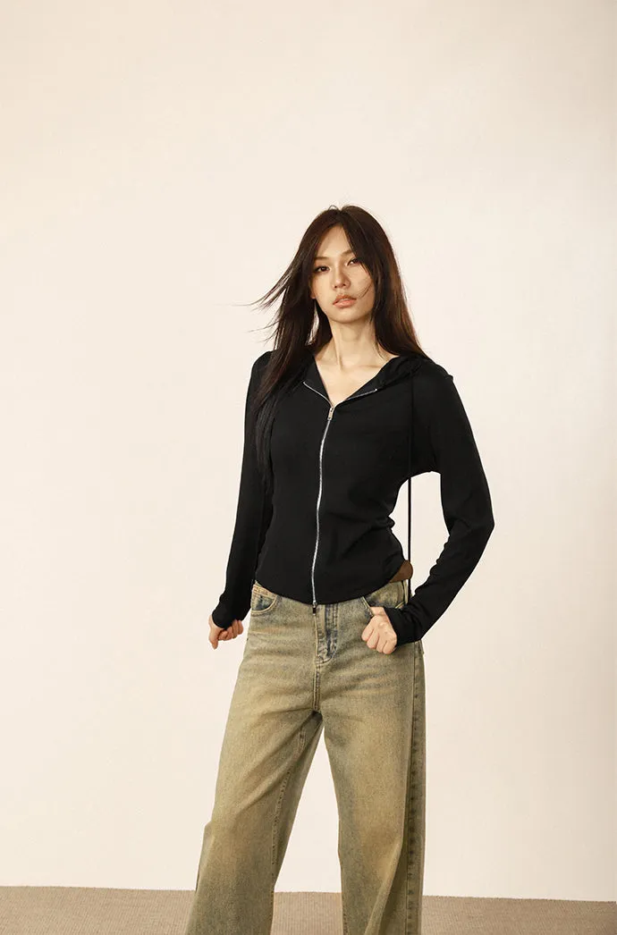 Casual cardigan slimming shoulder crop hoodi