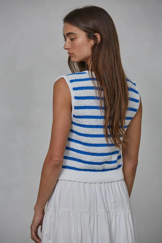 Celeste - Knit Cotton Polyester Striped Button Up Vest Top