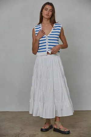 Celeste - Knit Cotton Polyester Striped Button Up Vest Top