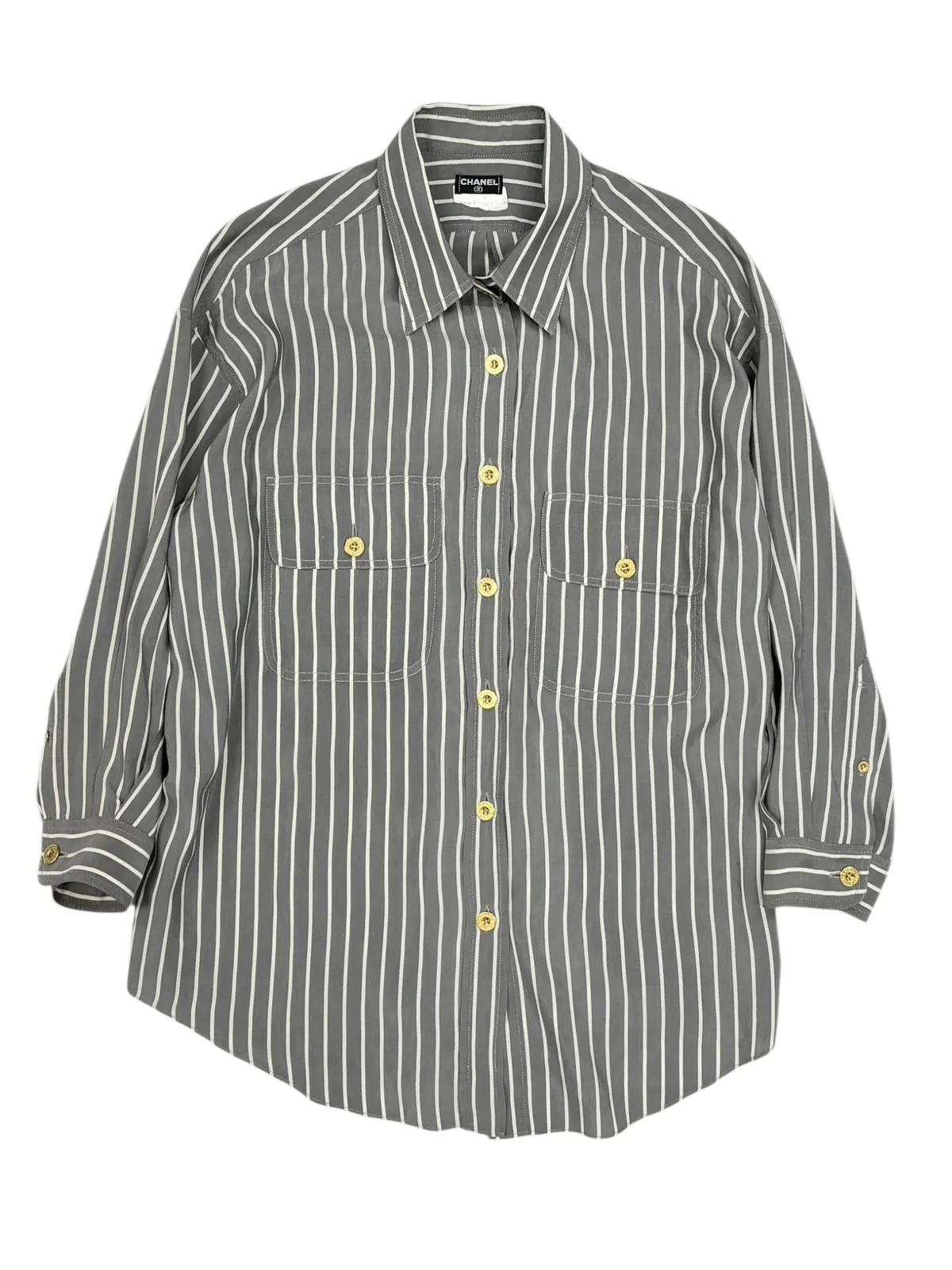 Chanel Black Striped Oversized Button Down