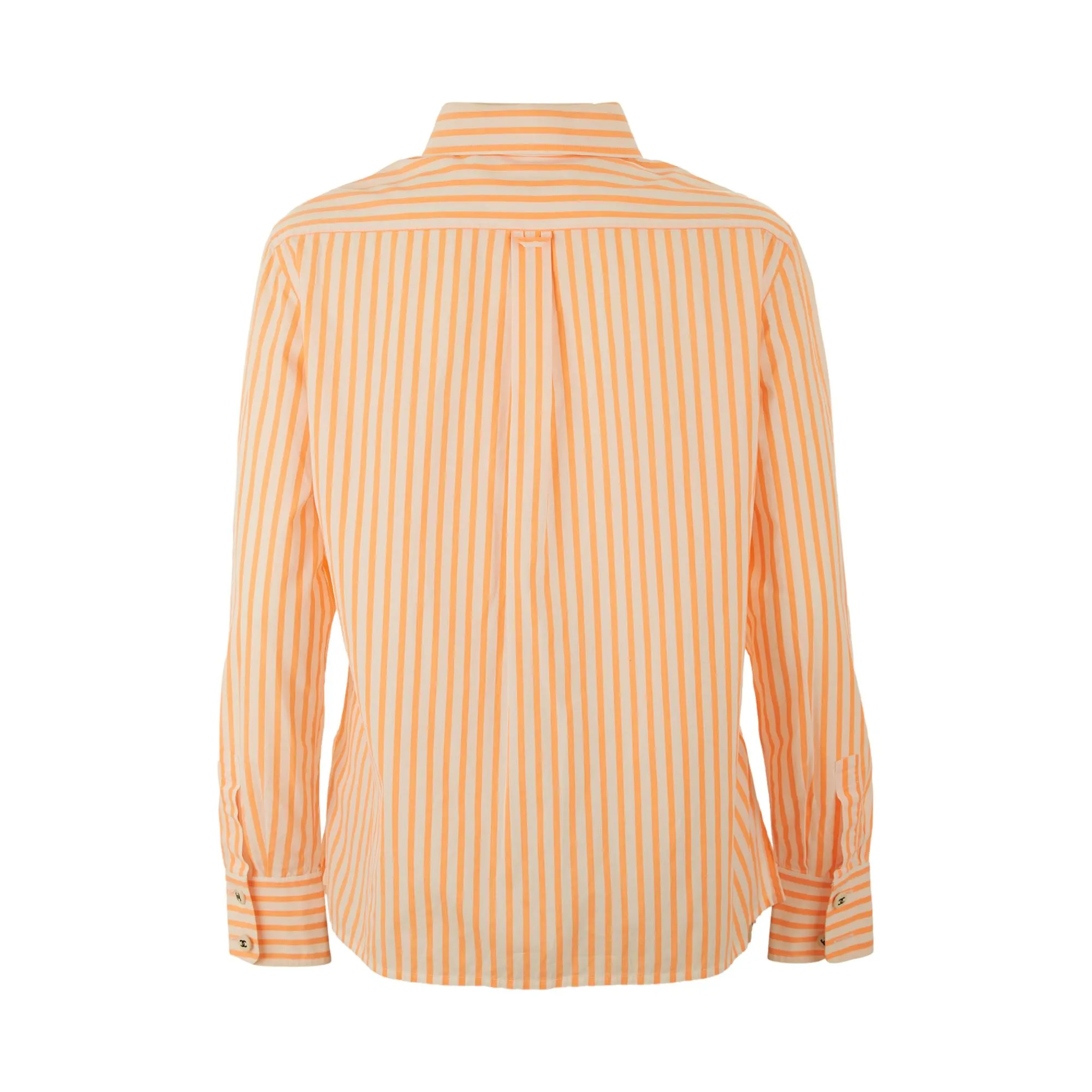 Chanel Orange Logo Striped Button Down