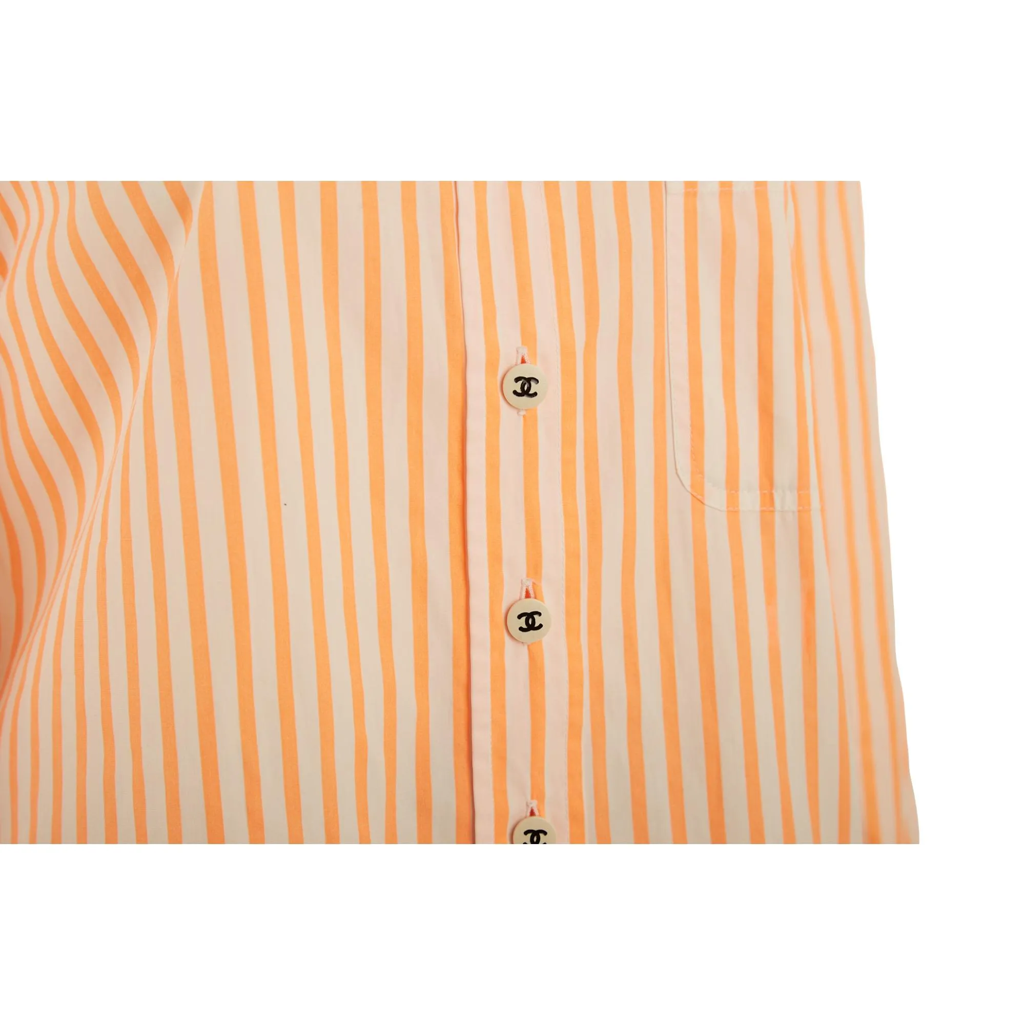 Chanel Orange Logo Striped Button Down