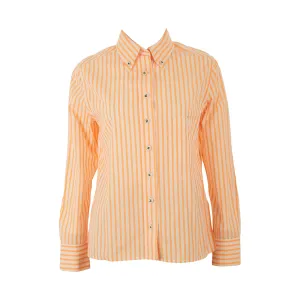 Chanel Orange Logo Striped Button Down