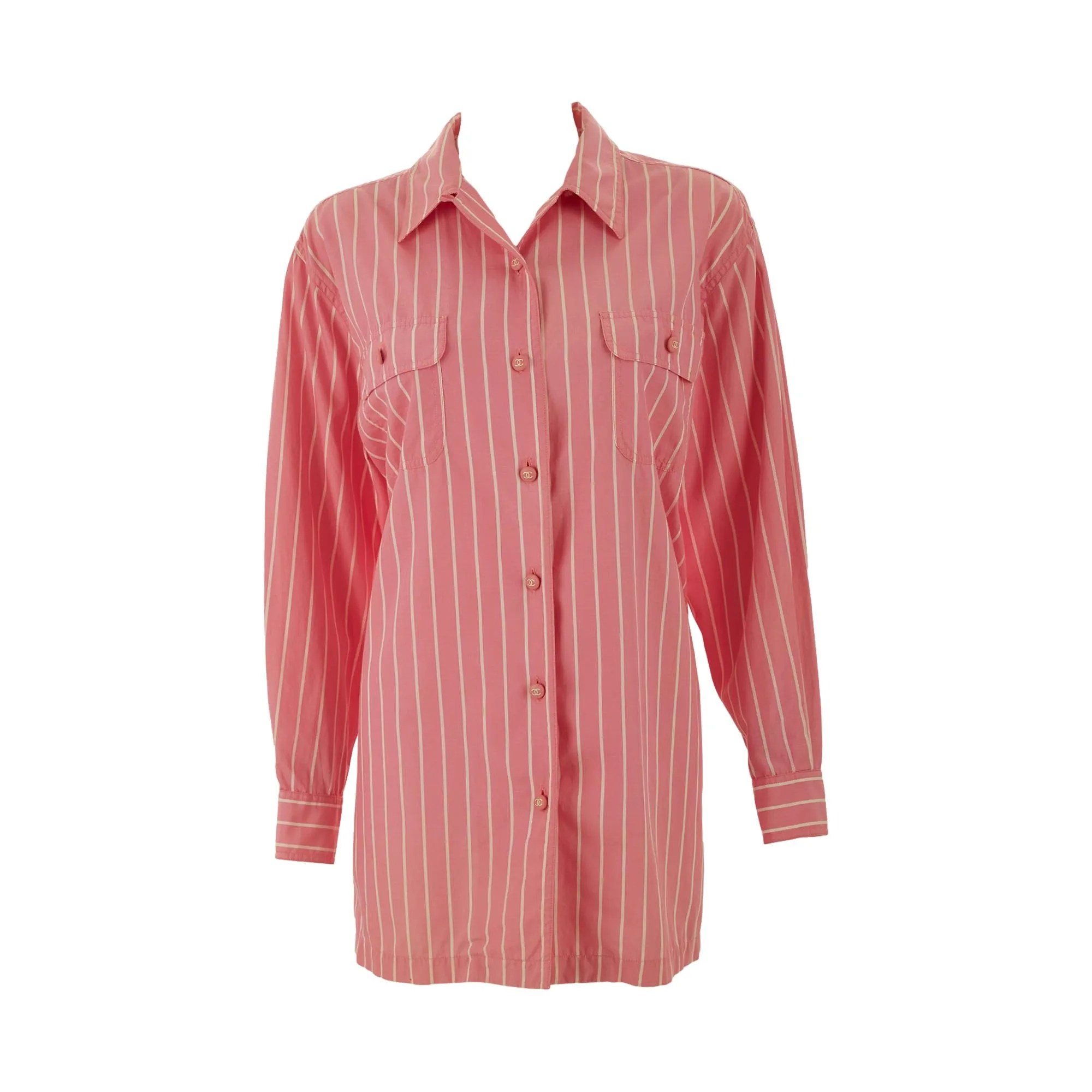 Chanel Pink Striped Button Down