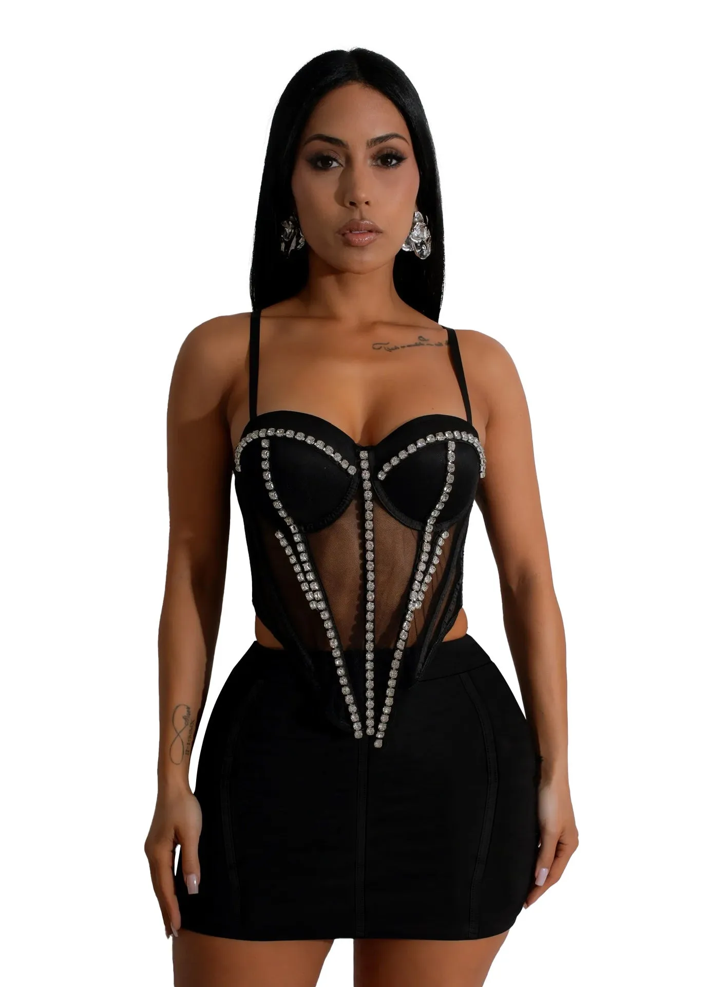 Chic High-Waist Black Fitted Mini Skirt