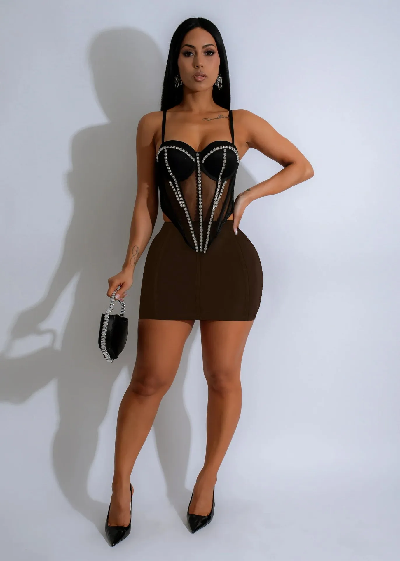 Chic High-Waist Black Fitted Mini Skirt