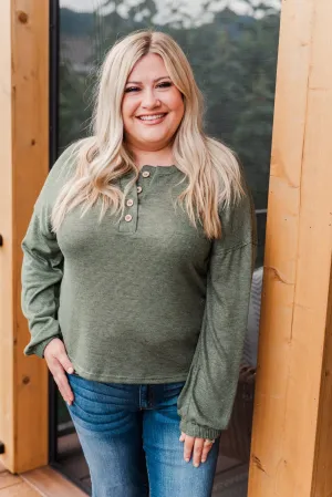 Chilling In Autumn Striped Button Top- Olive