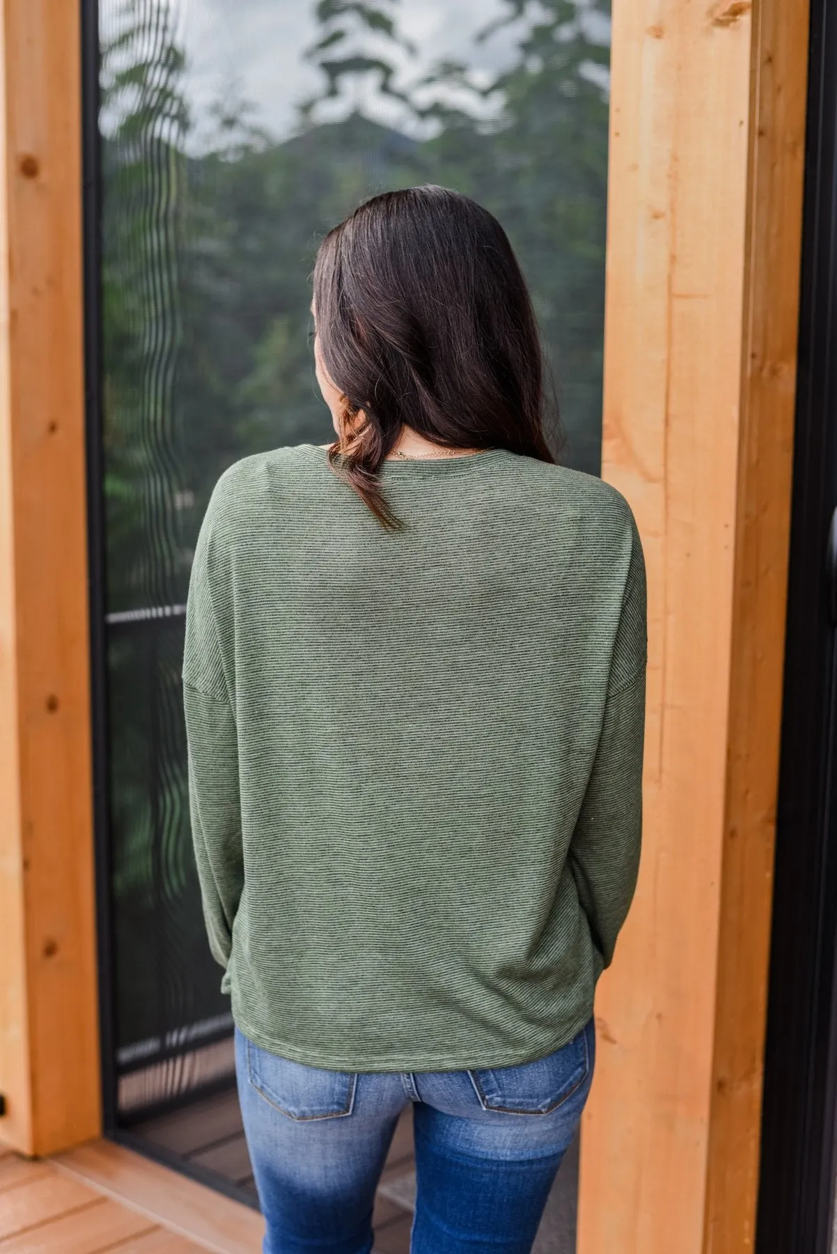 Chilling In Autumn Striped Button Top- Olive