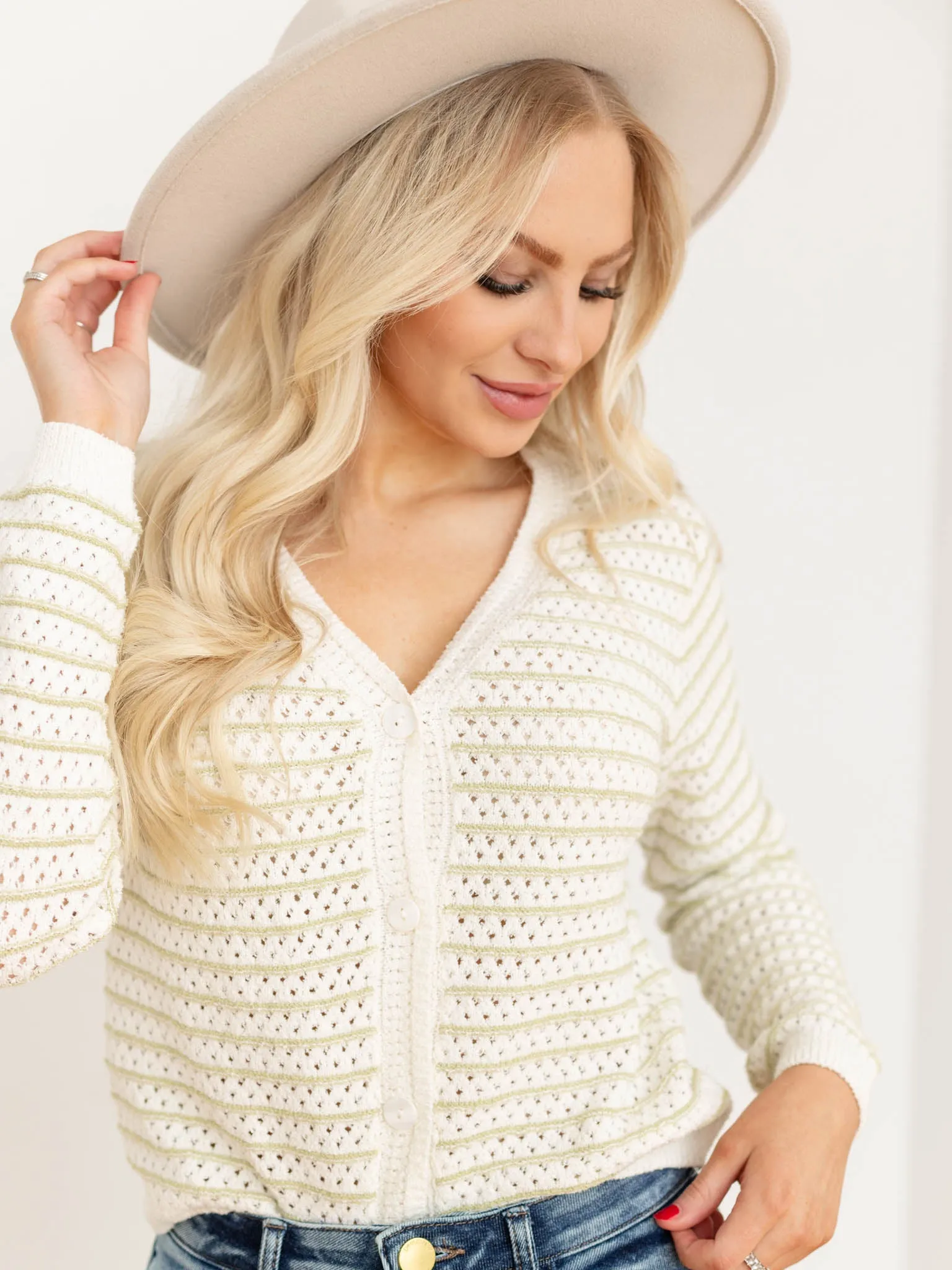 Chunky Crochet Knit Striped Cardigan