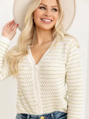 Chunky Crochet Knit Striped Cardigan