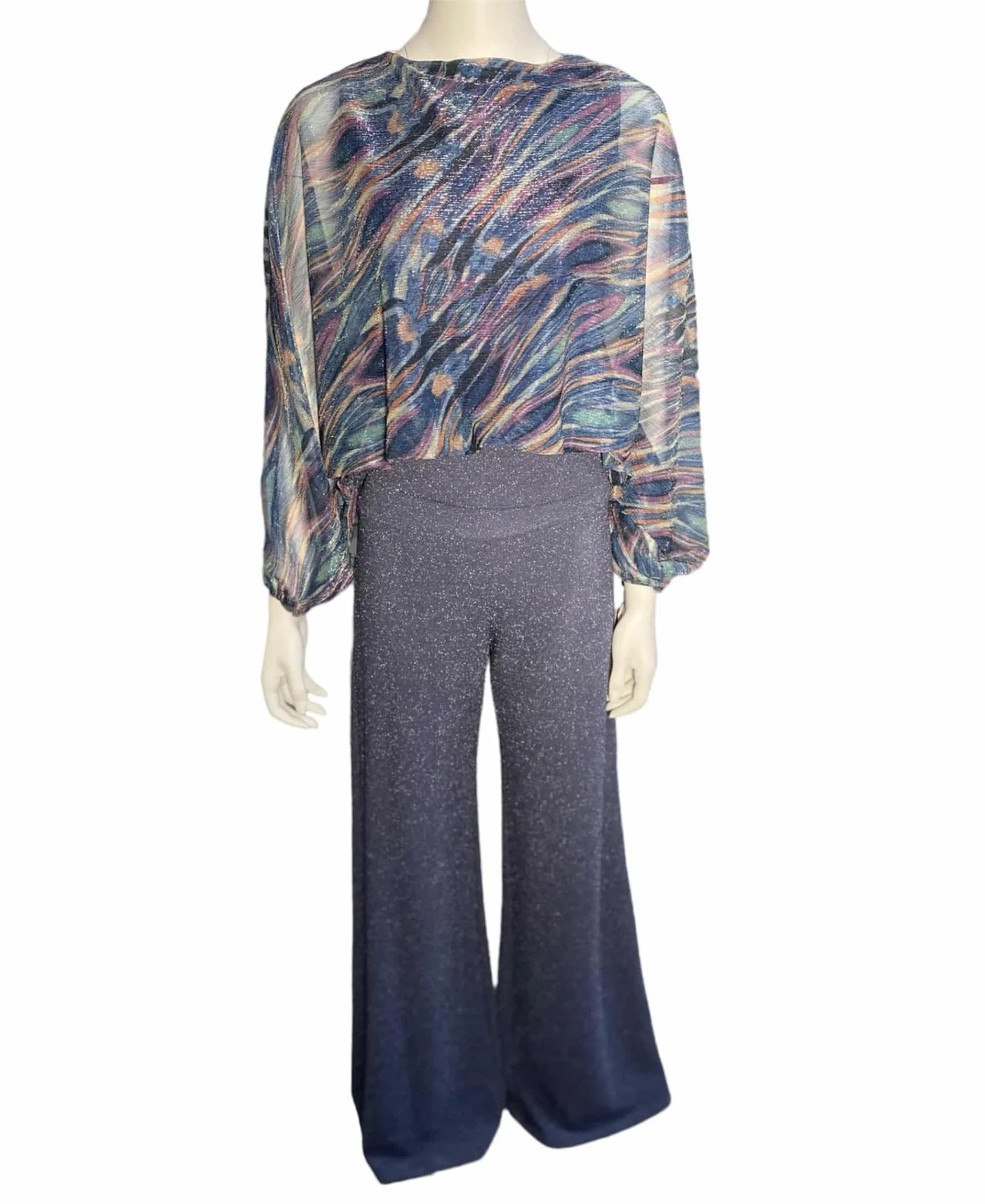 CLEARANCE - Blue Glitter Wide Leg Pant