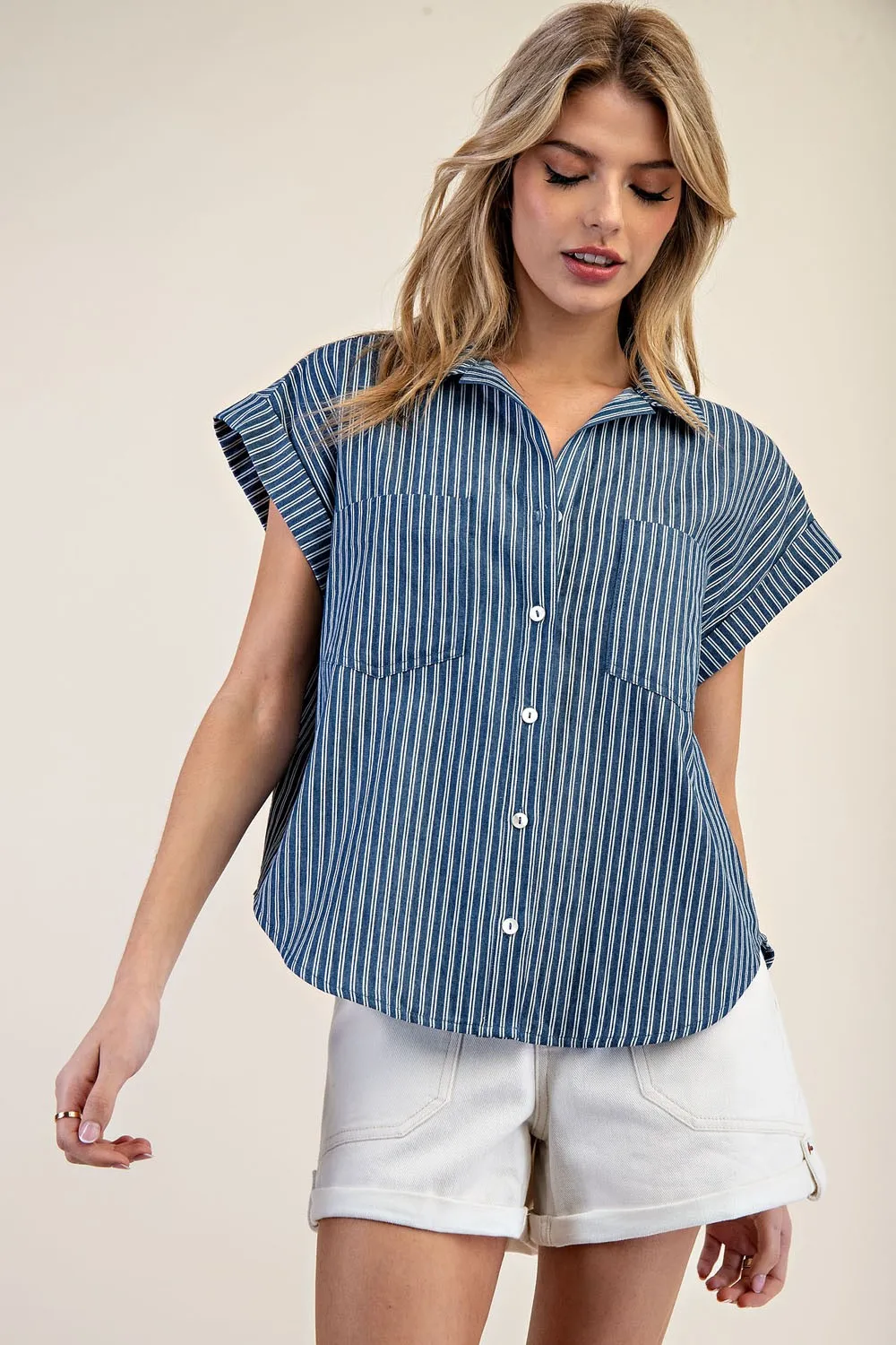 Codi Striped Denim Button Down