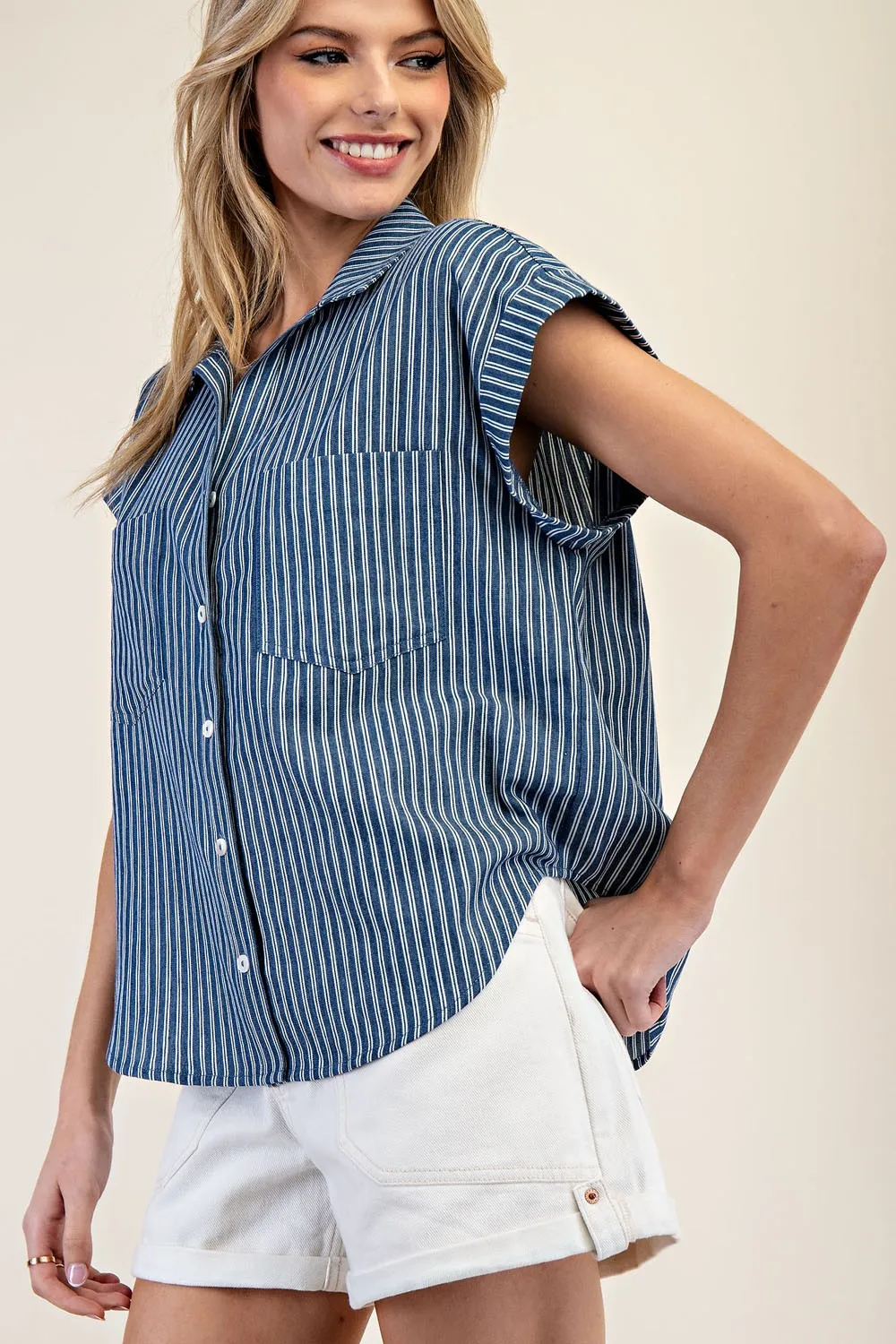 Codi Striped Denim Button Down