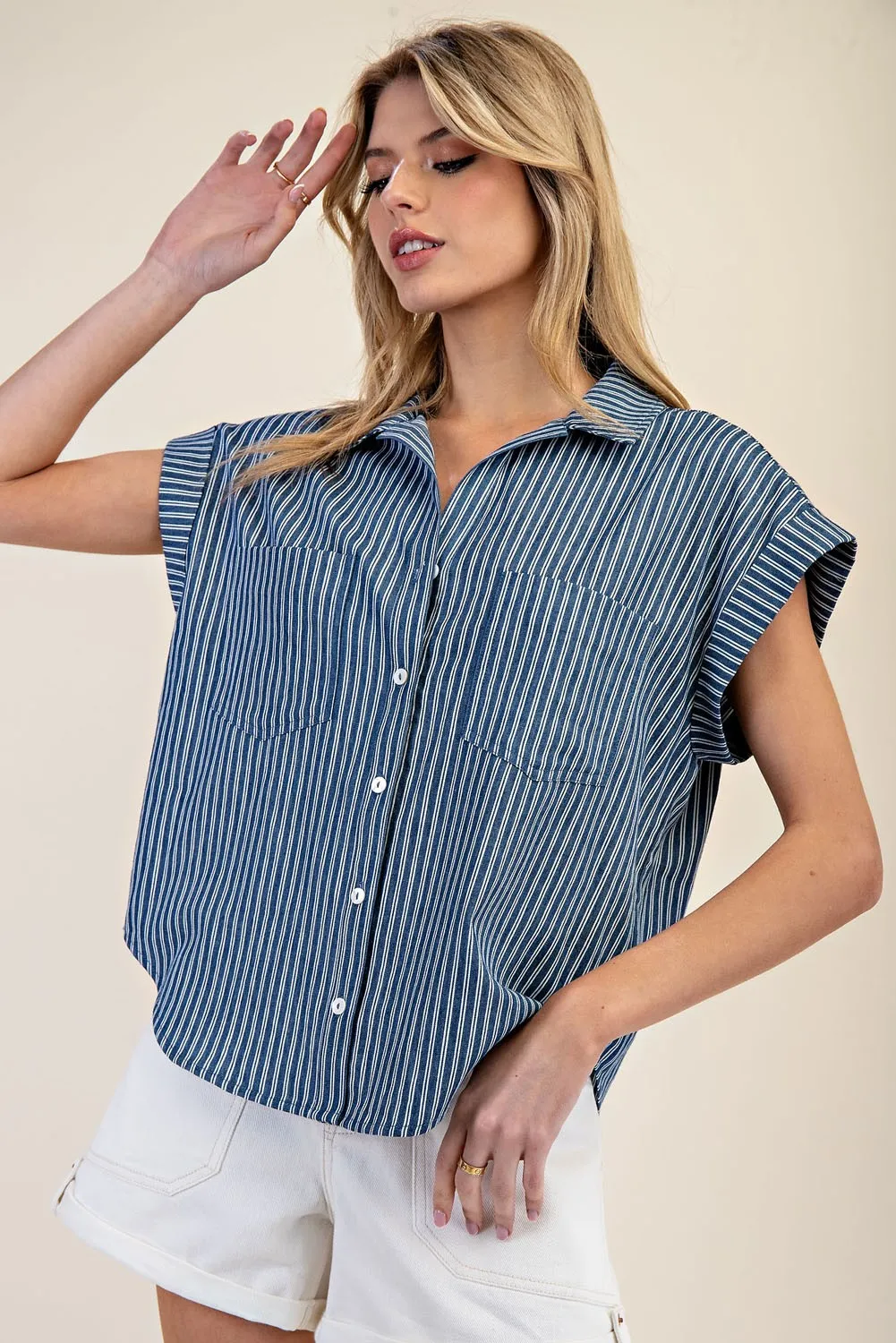 Codi Striped Denim Button Down