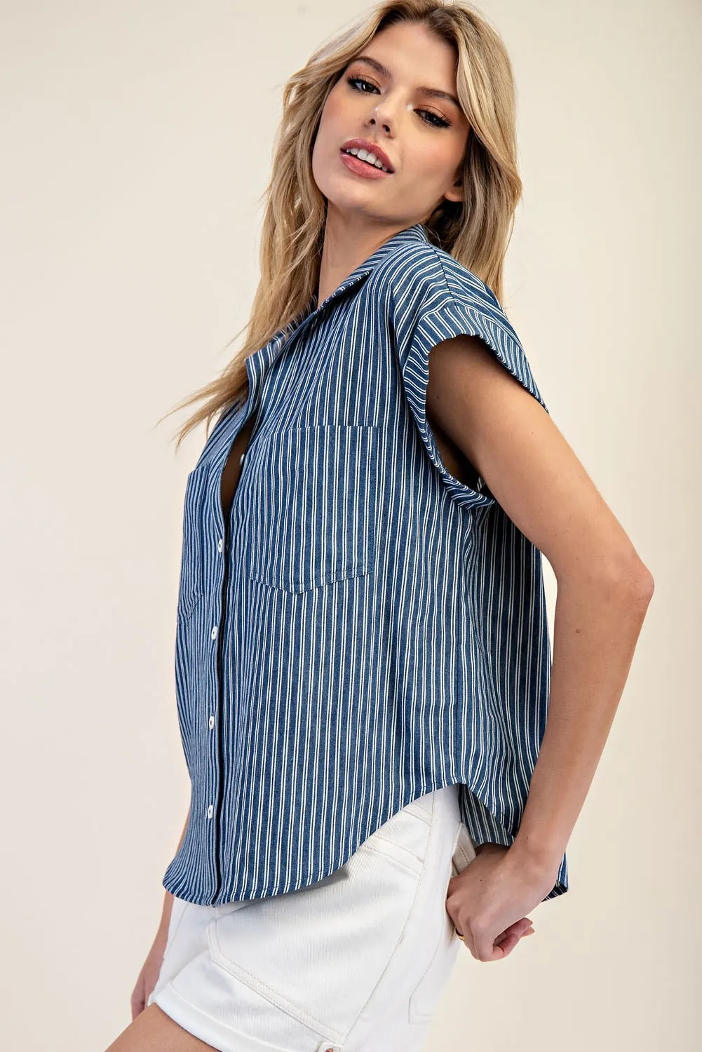 Codi Striped Denim Button Down