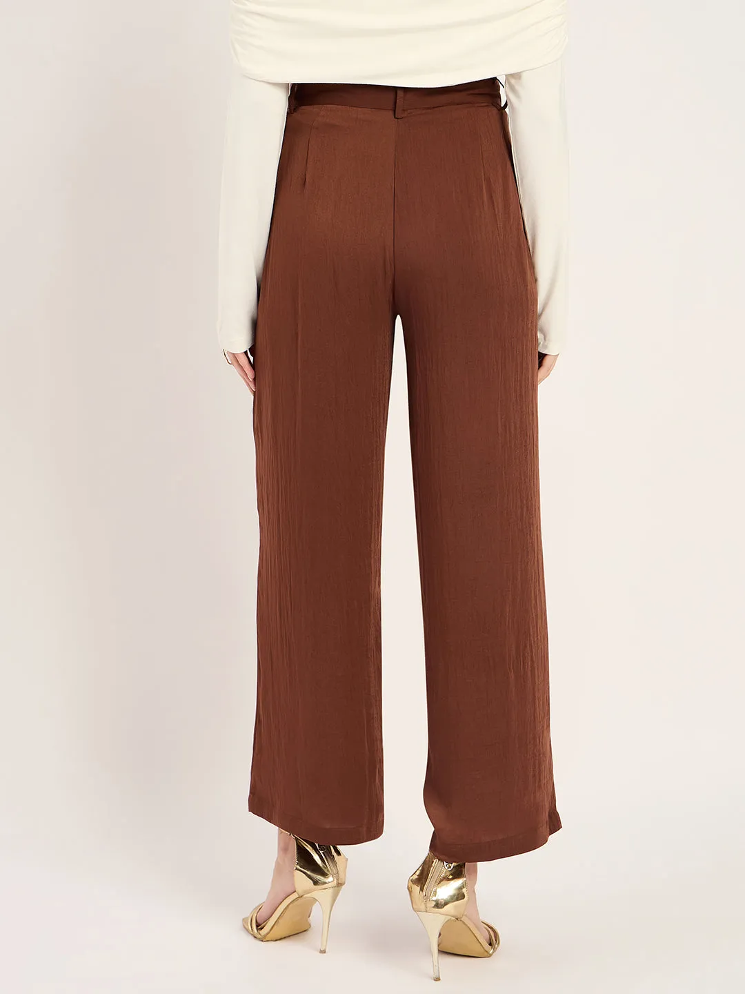 Coffee Brown Satin Straight Pant