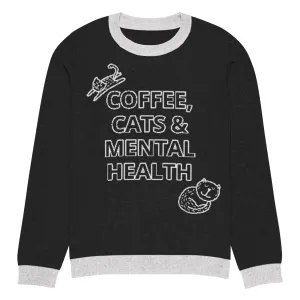 Coffee, Cats & Mental Health Knitted Sweater